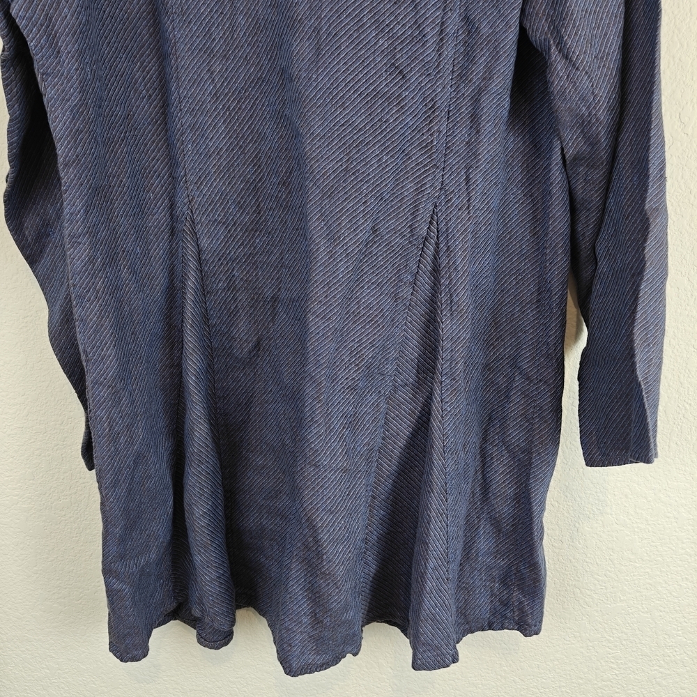 FLAX Jeanne Engelhart VTG 100% Linen Long Sleeve Jacket Pockets Blue Button M - Picture 12 of 13